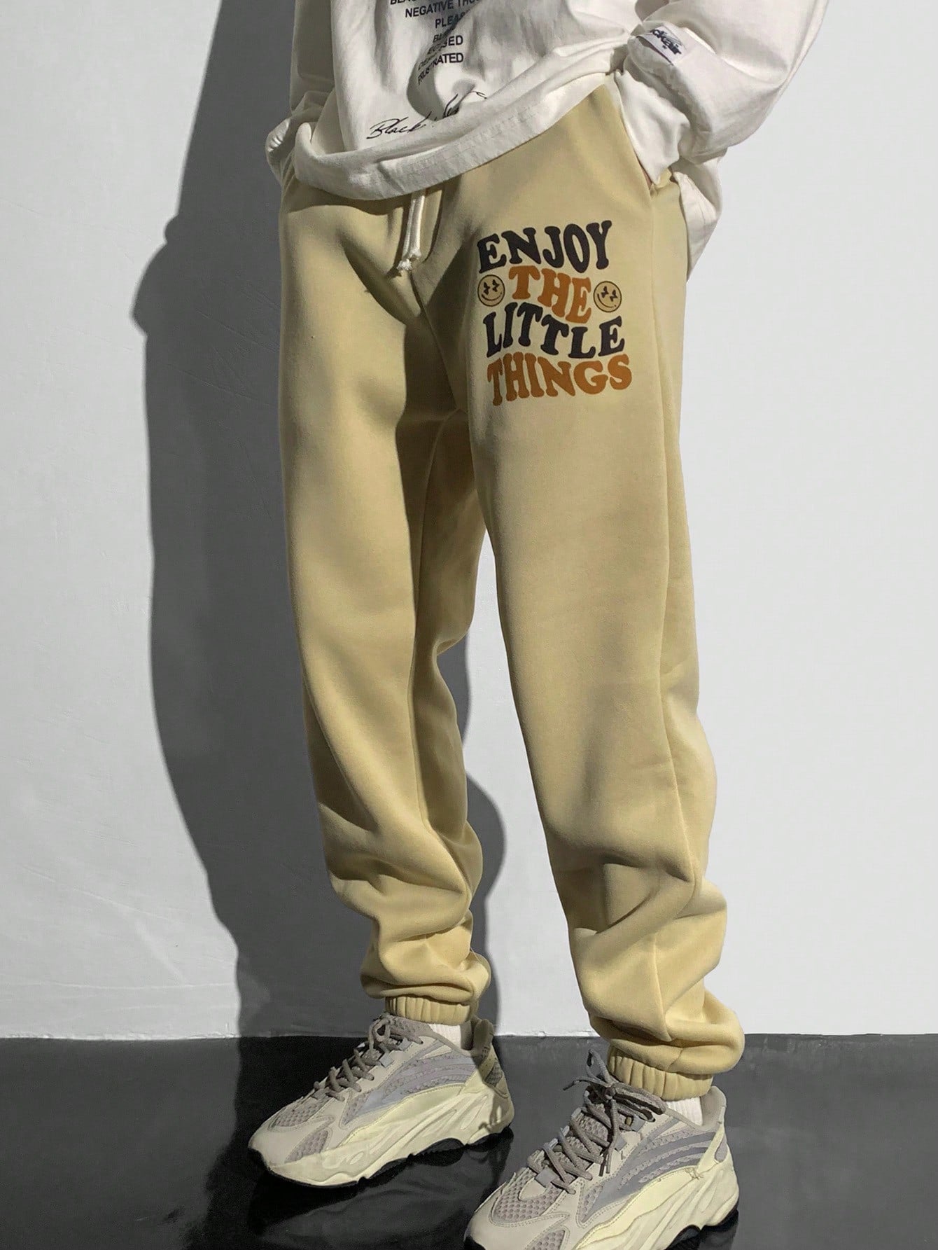 1pc Casual, Versatile, ComfortablePocket Letter Print Minimal Design Sweatpants