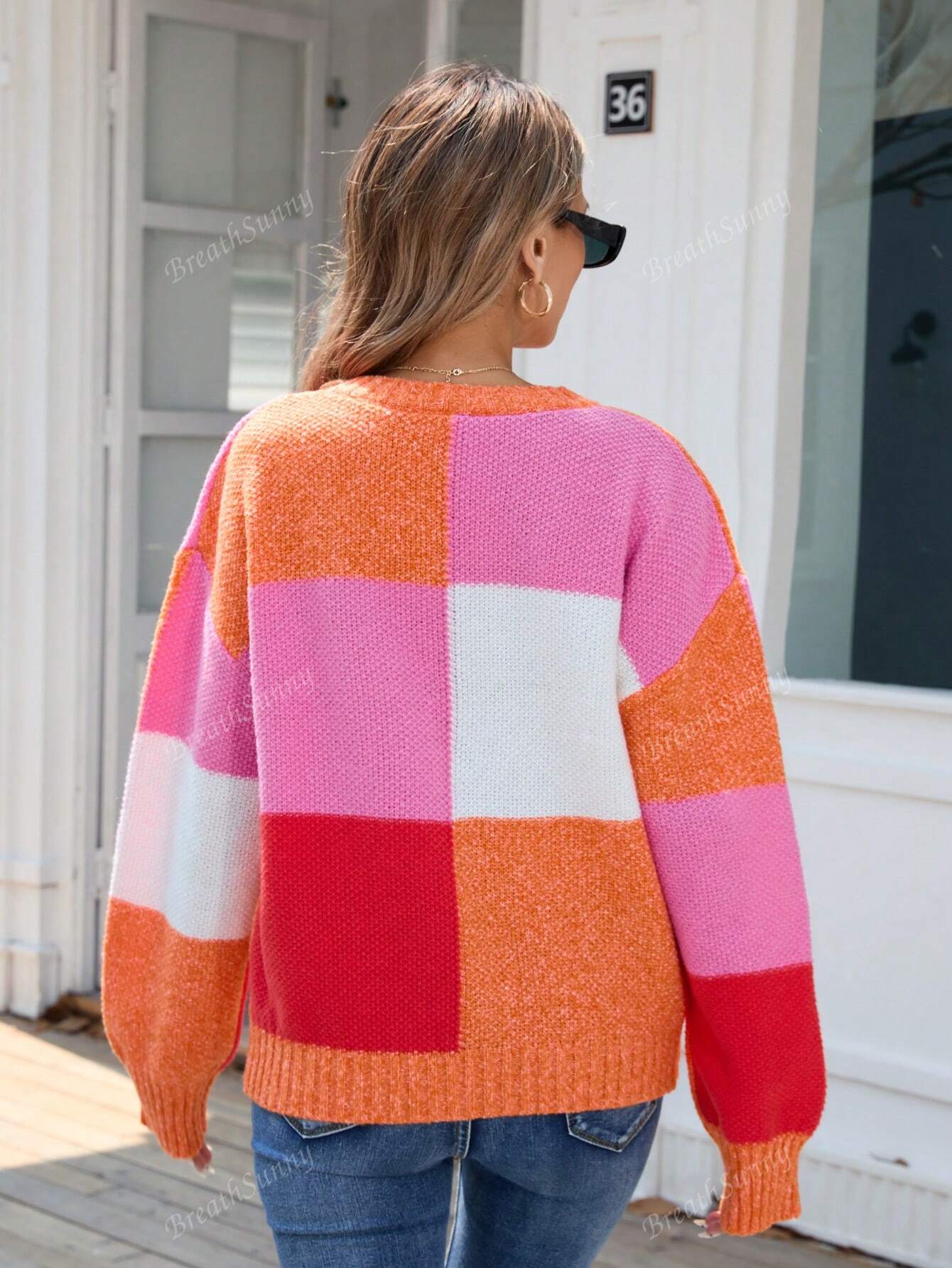 Color Block Drop Shoulder Sweater
