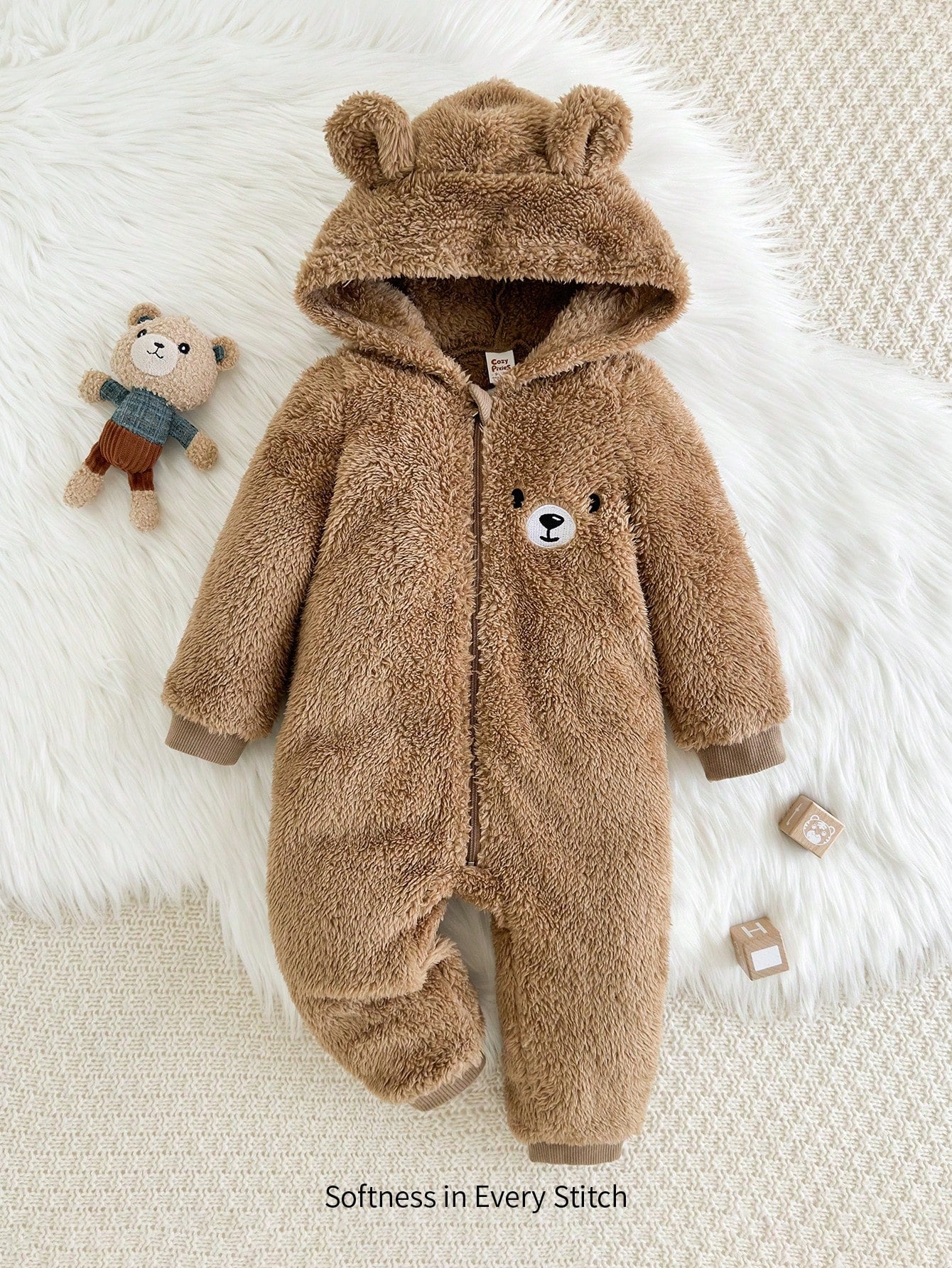 Cozy Pixies Baby Boy Cartoon Rabbit Ear Hoodie & Thick Jumpsuit Pants Set
