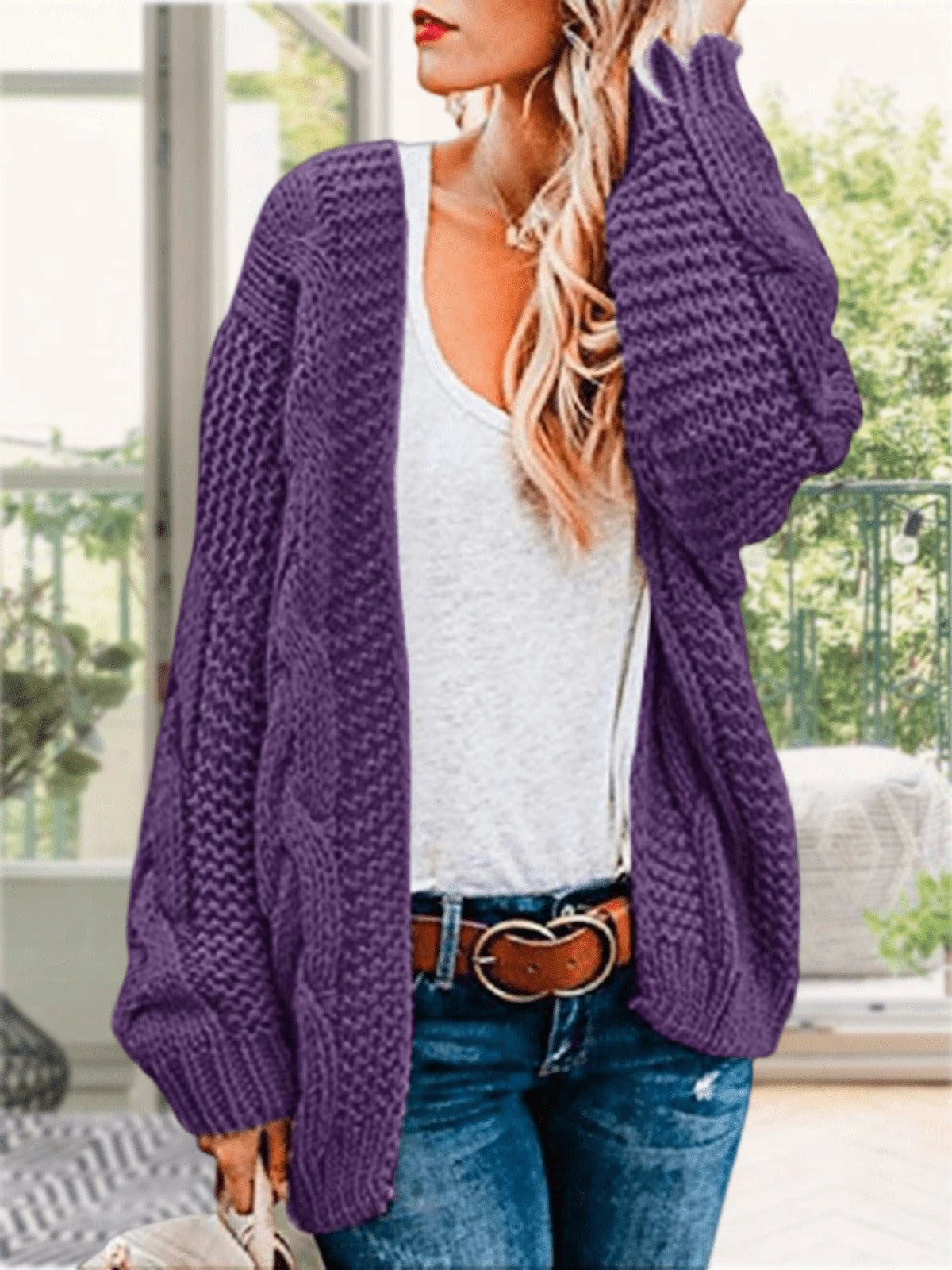 Womens Oversized Chunky Open Front Cardigan Sweaters Cable Knit Long Sleeve Boyfriend Cardigans Outwear Coat