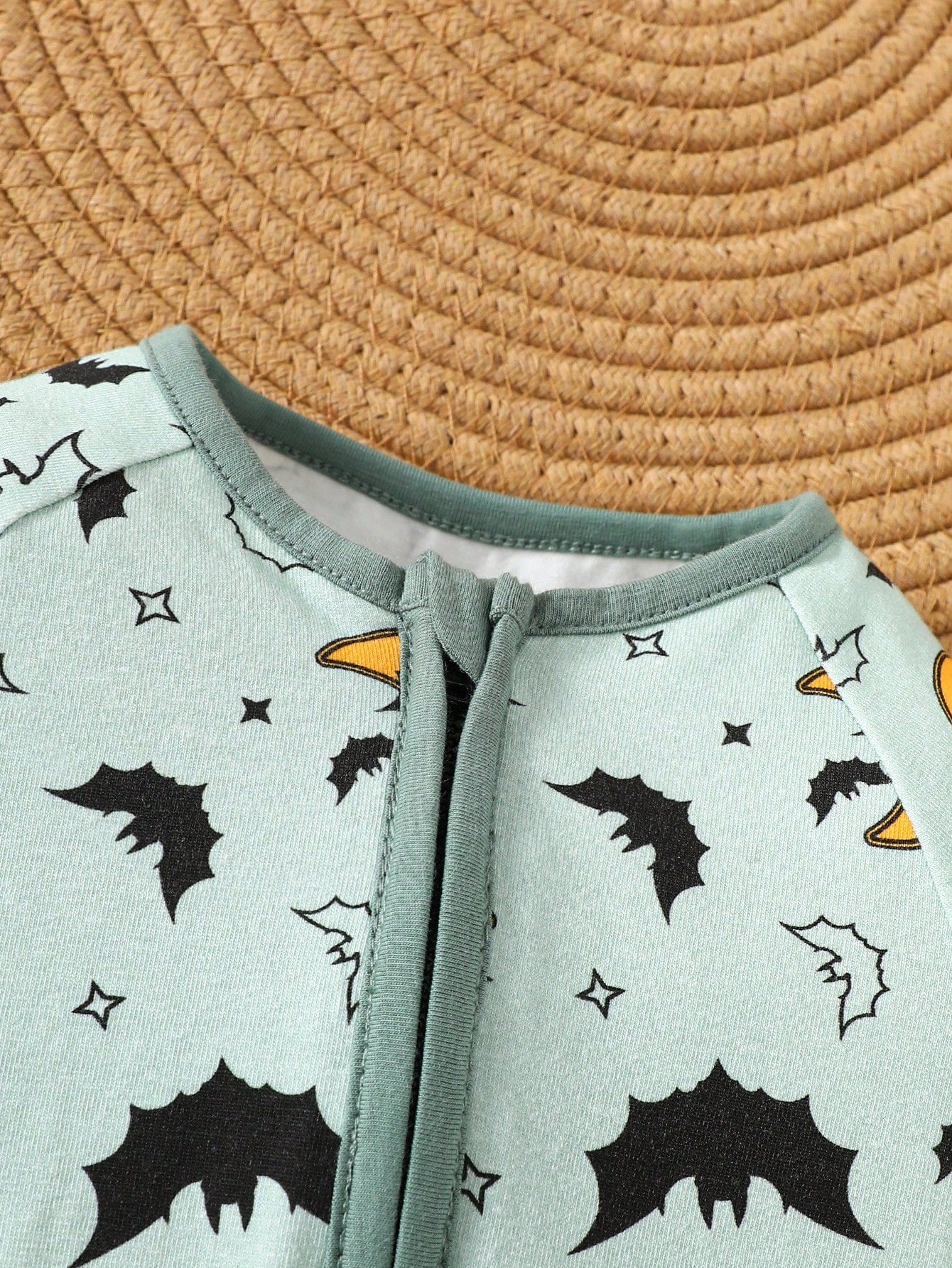 Newborn Baby Boy Cartoon Bat Print Crew Neck Long Sleeve Zipper Front Soft & Skin-Friendly Jumpsuit