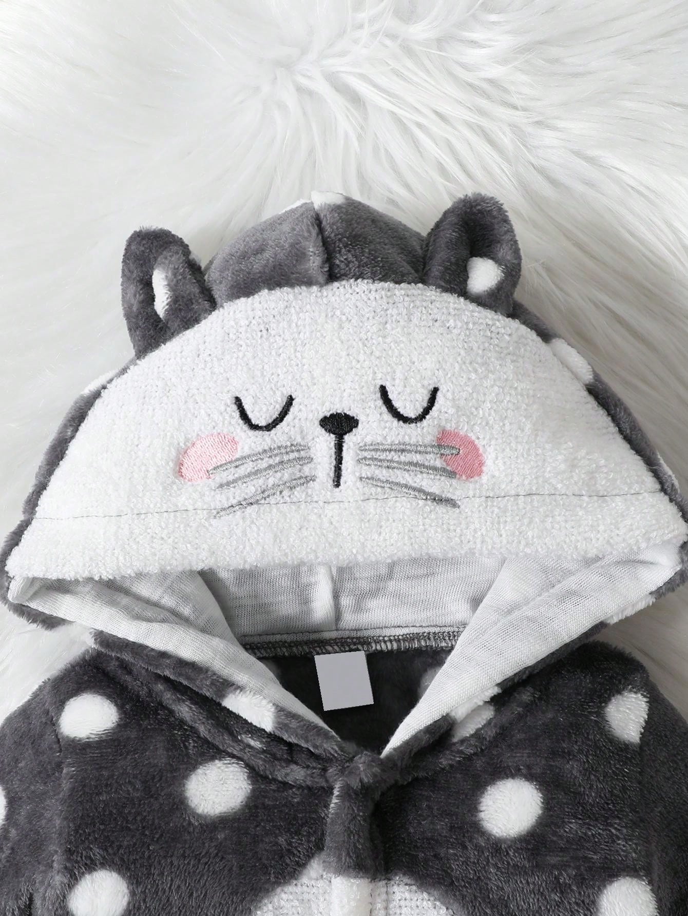 Newborn Baby Long Sleeve Polka Dot Animal Face Embroidery 3D Ear One-Piece Jumpsuit
