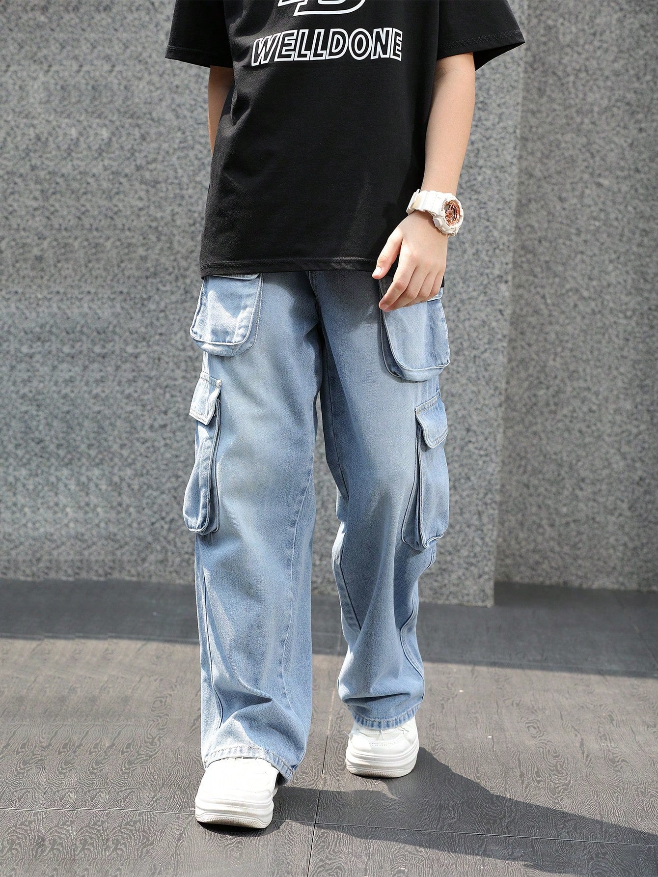 Men's Multi-Pocket Straight Loose Casual Jeans, Streetwear Trendy Brand