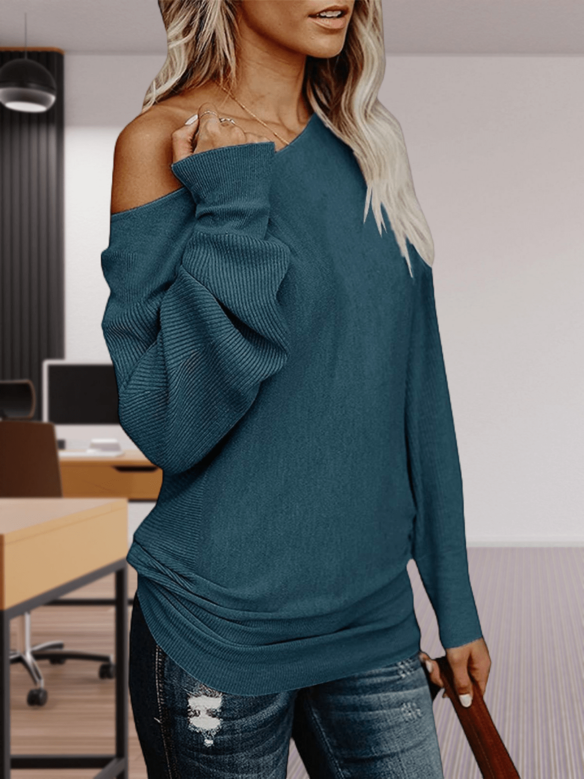 Womens Off The Shoulder Sweater Oversized Knit Long Sleeve Sweaters Tunic Tops