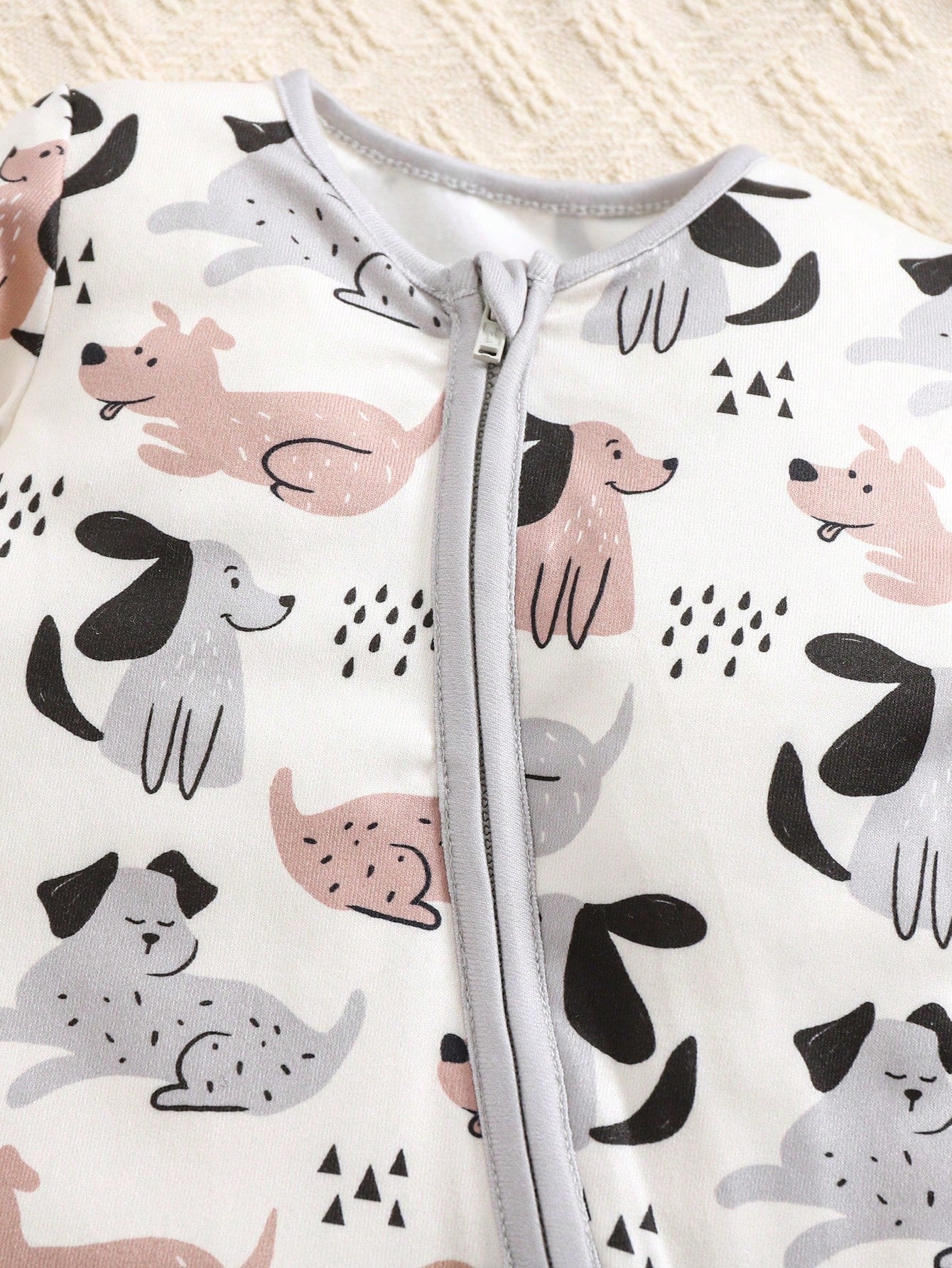 Newborn Baby Boy Cute Cartoon Puppy Pattern Crew Neck Long Sleeve Zipper Front Romper Pajamas